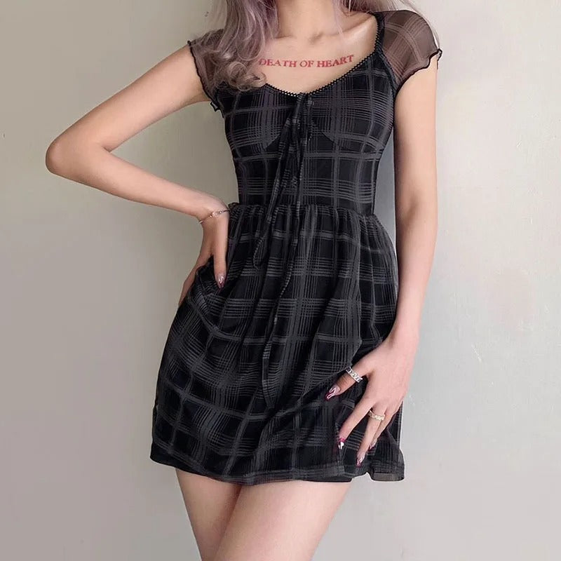 Plaid A-Line Short Sleeve Mini Dress