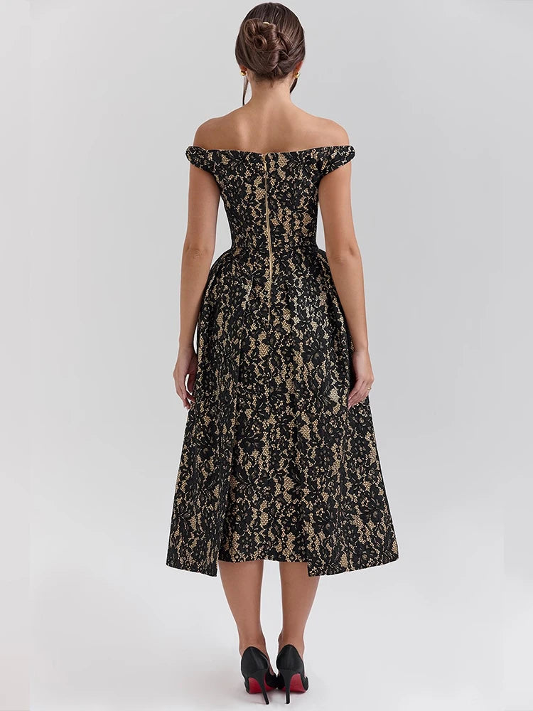 Black Floral Backless Midi Dress