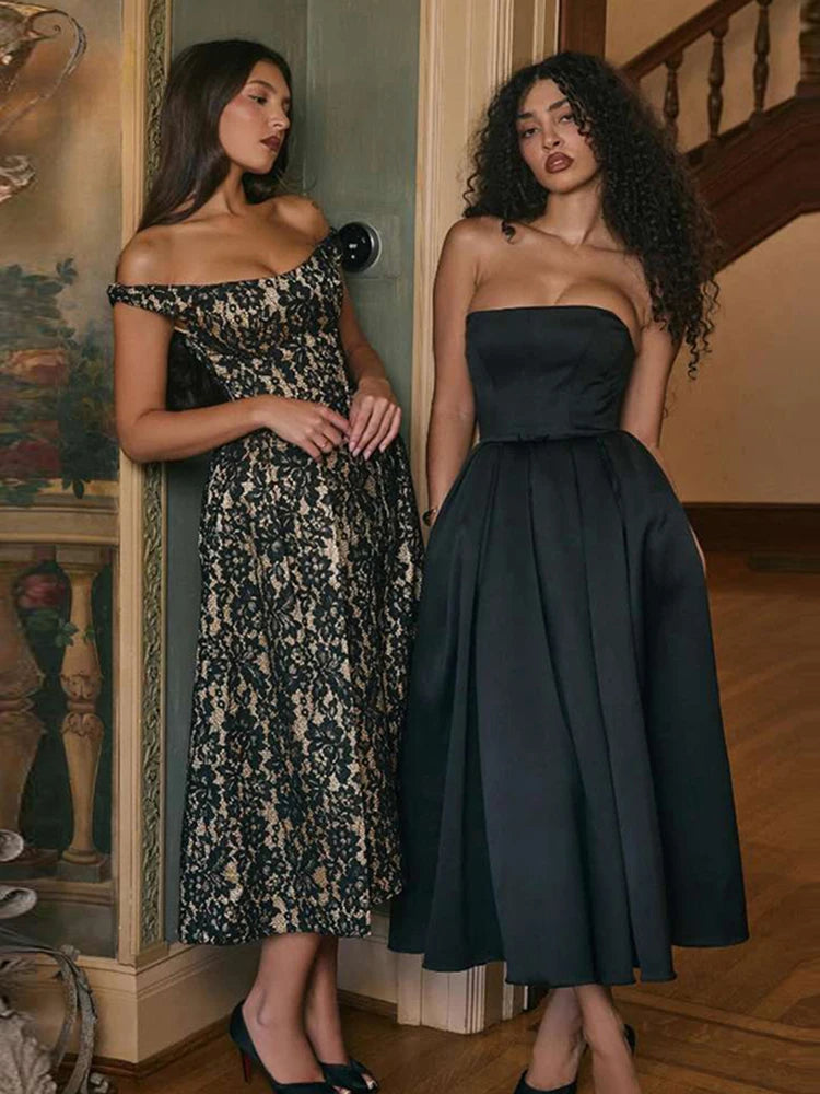 Black Floral Backless Midi Dress
