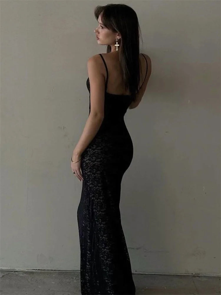 Mesh Hollow Out Maxi Dress