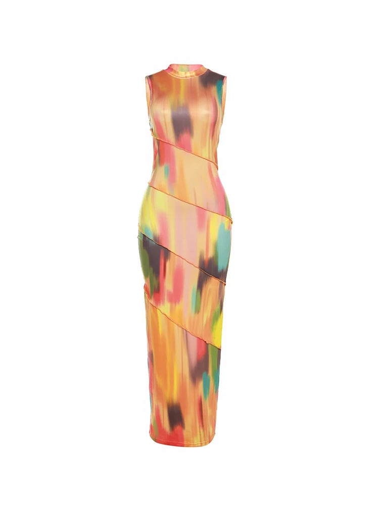 Colorful Dress Sleeveless Patchwork Bodycon