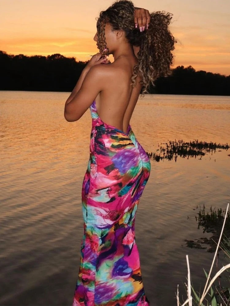 Backless Sheer Bodycon Midi Dress