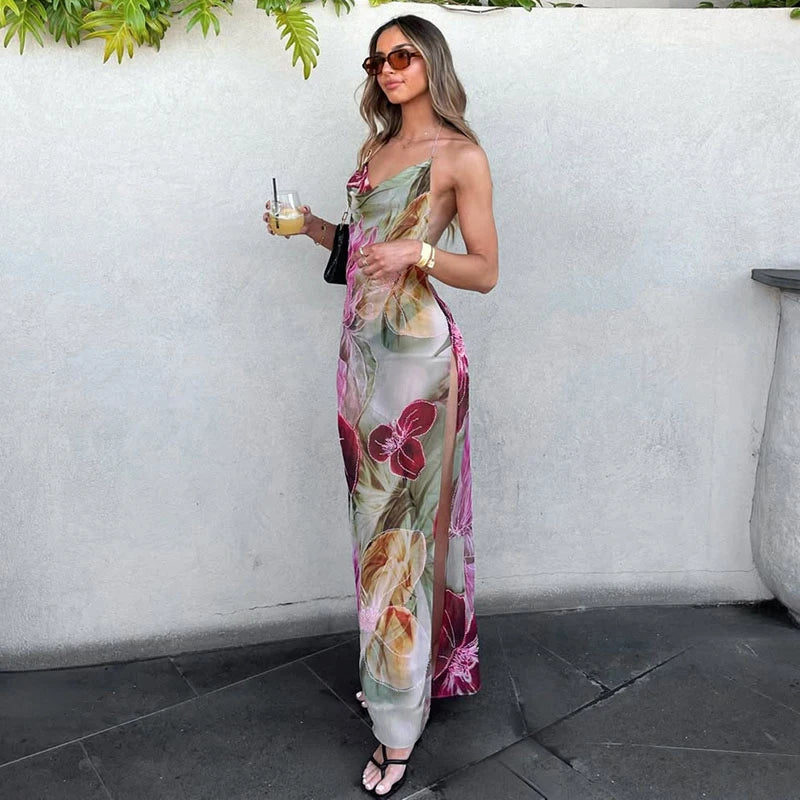 Red Slim Backless Maxi Dress