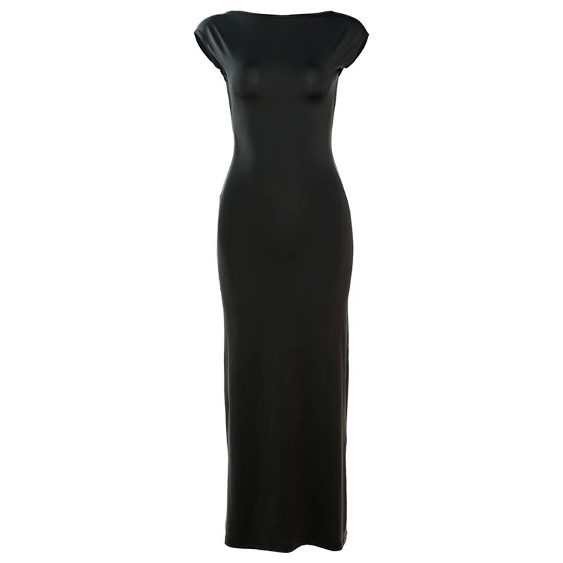 Black Backless Slim Bodycon Maxi Dress