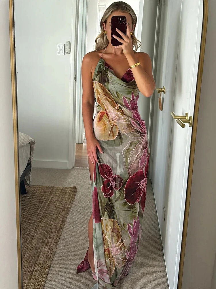 Red Slim Backless Maxi Dress