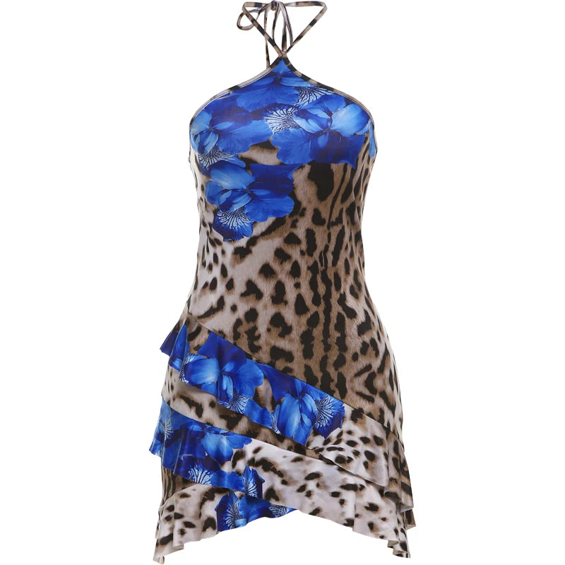 Release Junior Above Knee Mini High Dress K24D51098 Girl Neck-Mounted Printing Cleavage Backless Rube