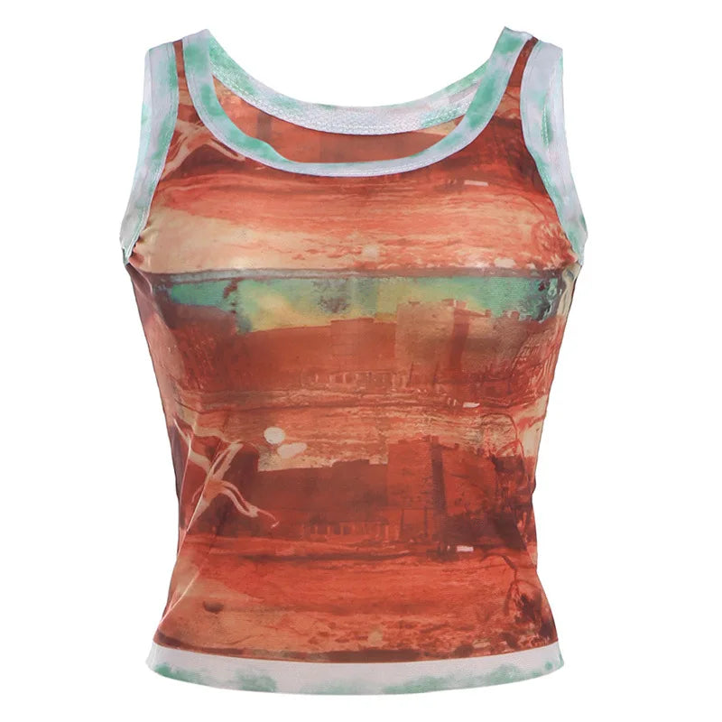 Red Mesh Crop Top