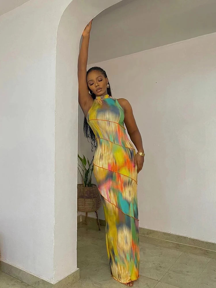Colorful Dress Sleeveless Patchwork Bodycon