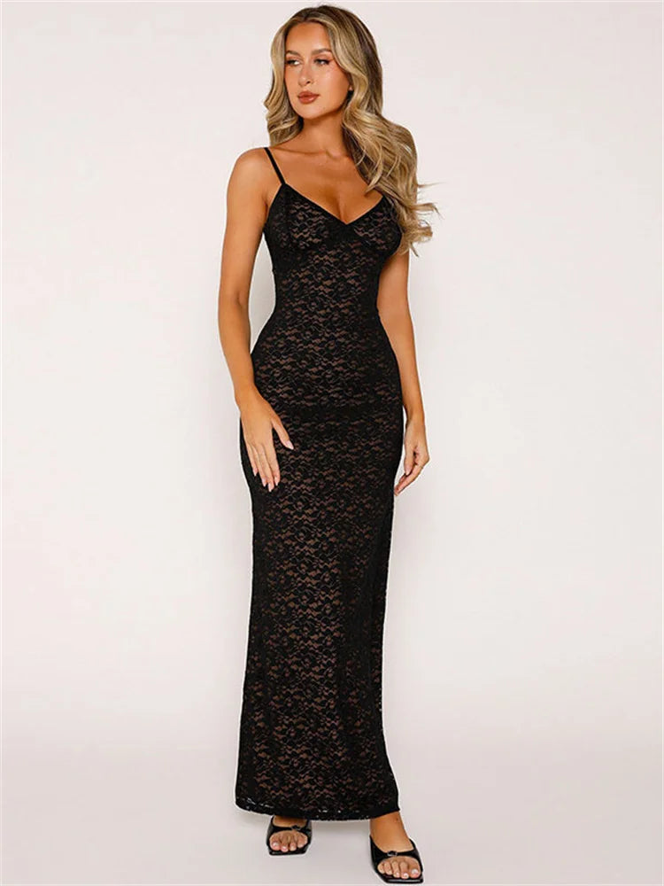Mesh Hollow Out Maxi Dress