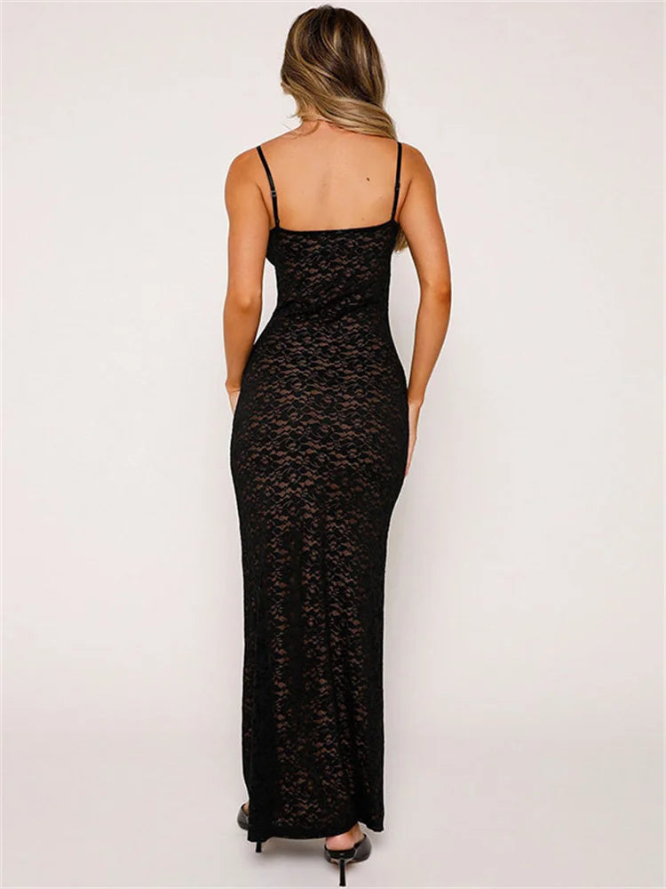 Mesh Hollow Out Maxi Dress