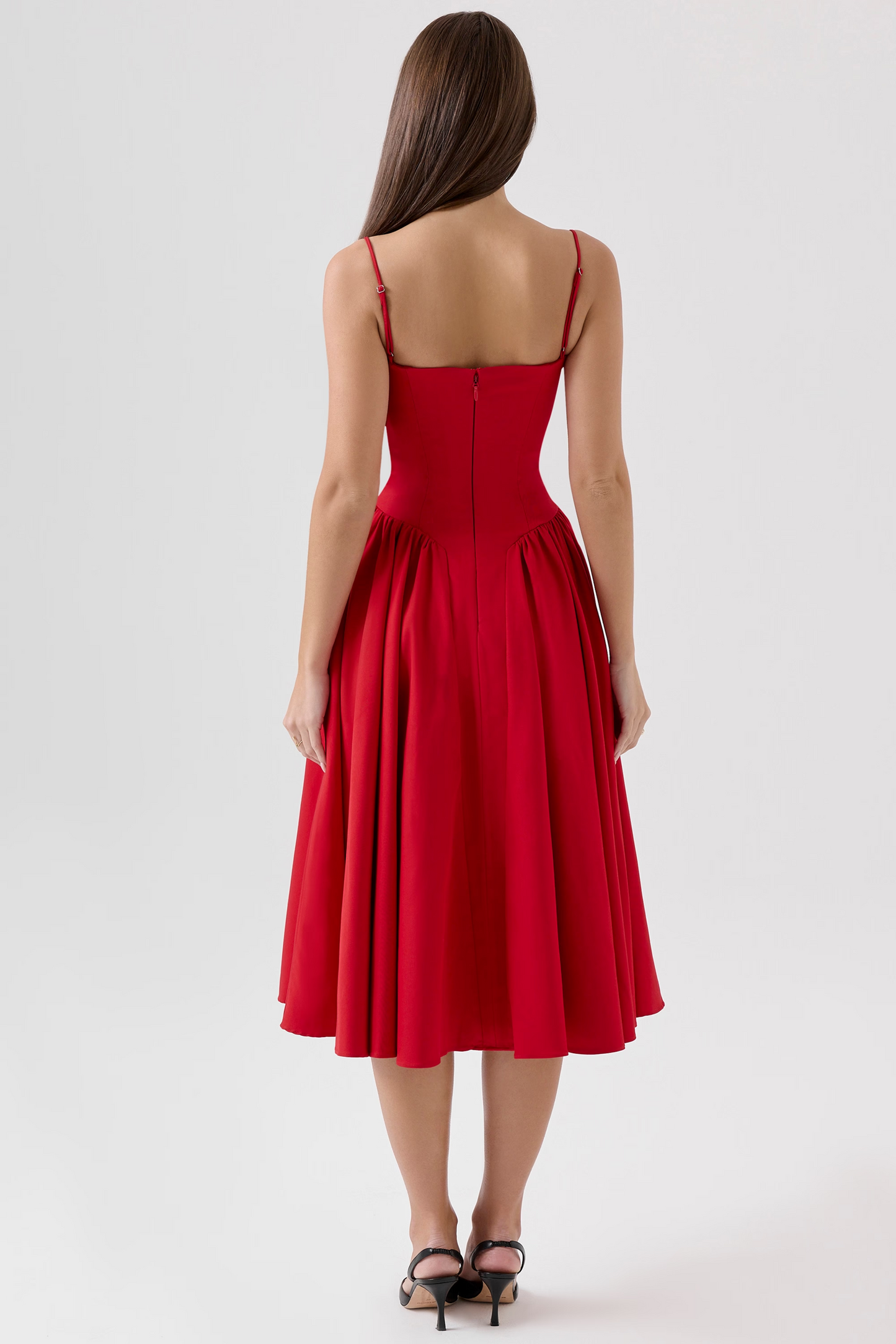 Red A-Line Midi Dress