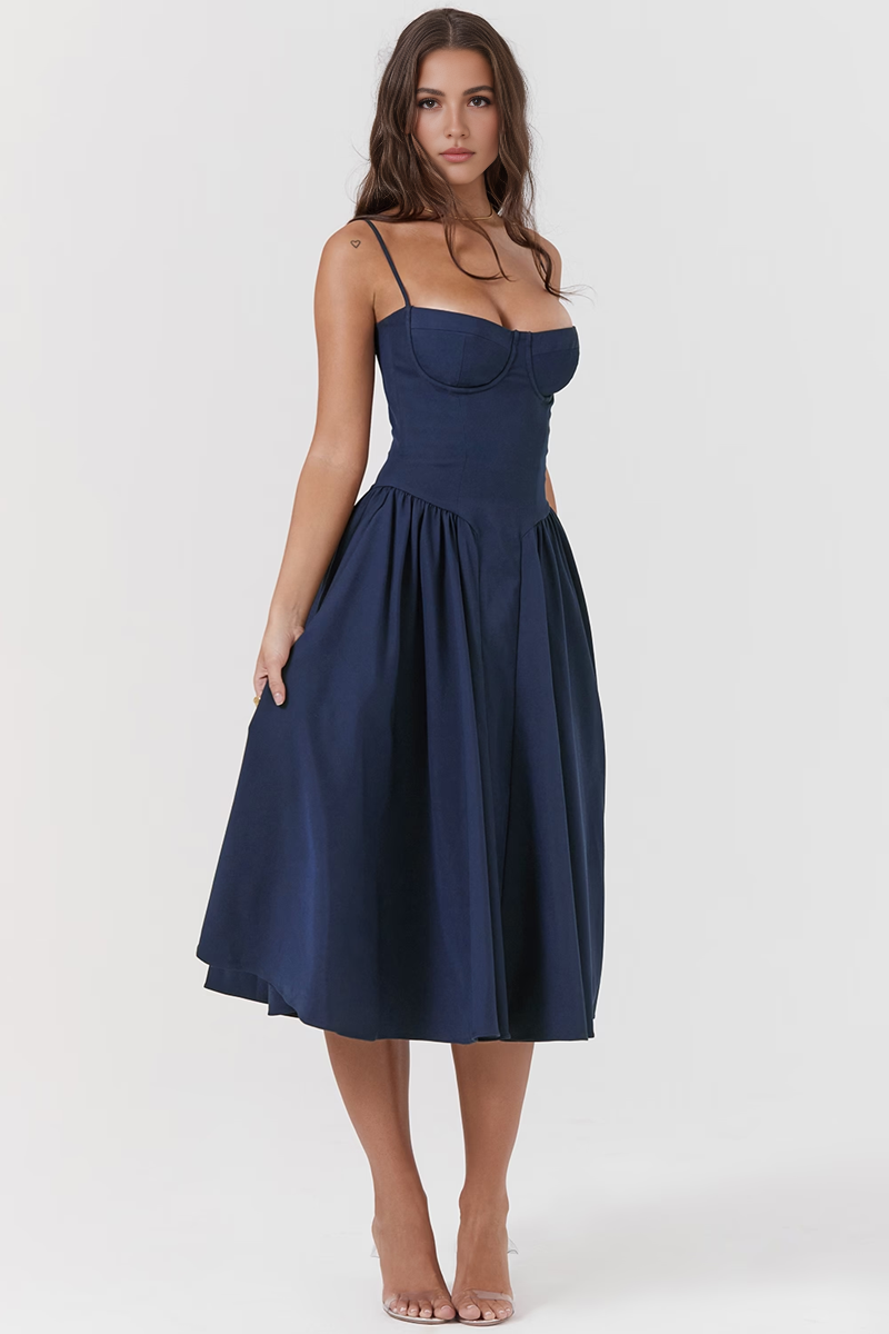 Blue A-Line Midi Dress