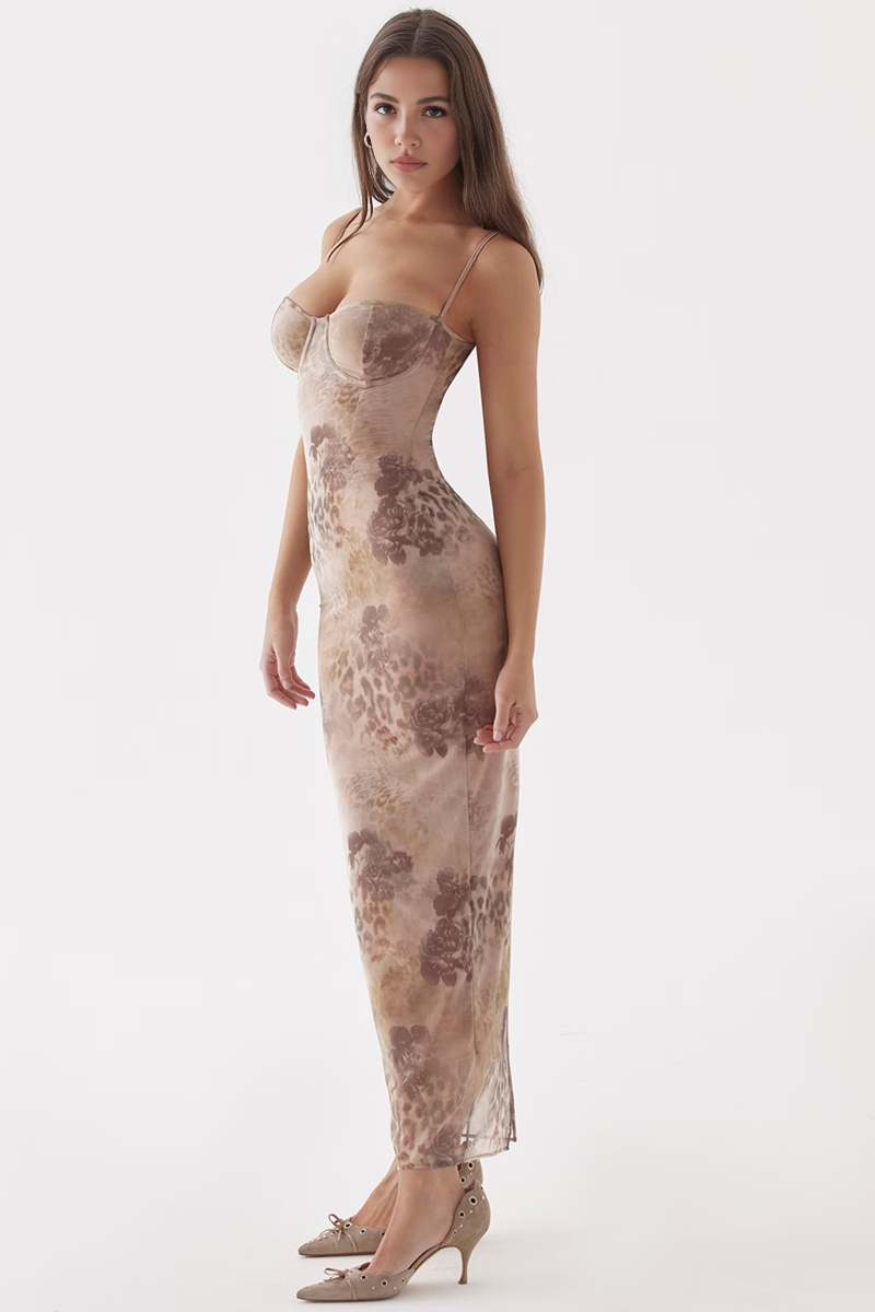 Leopard Bodycon Mesh Midi Dress