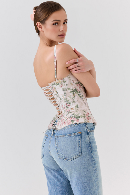 Beige Floral Corset Top