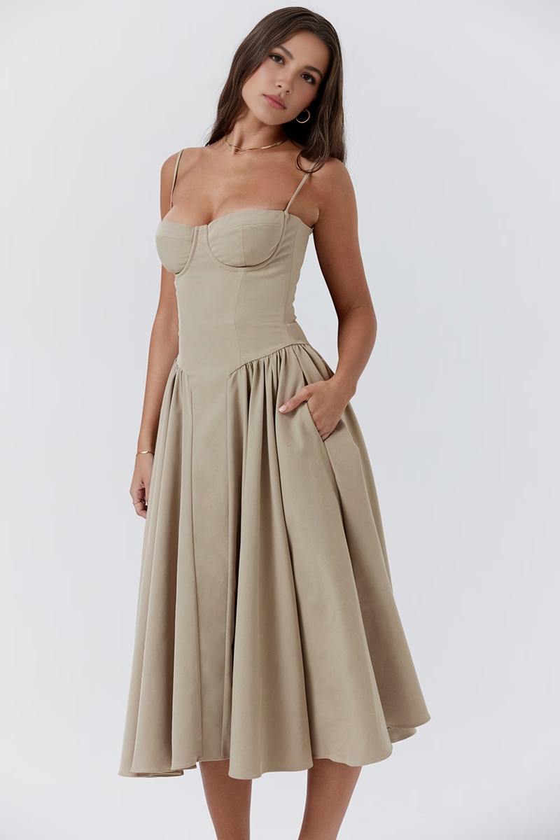 Apricot A-Line Midi Dress
