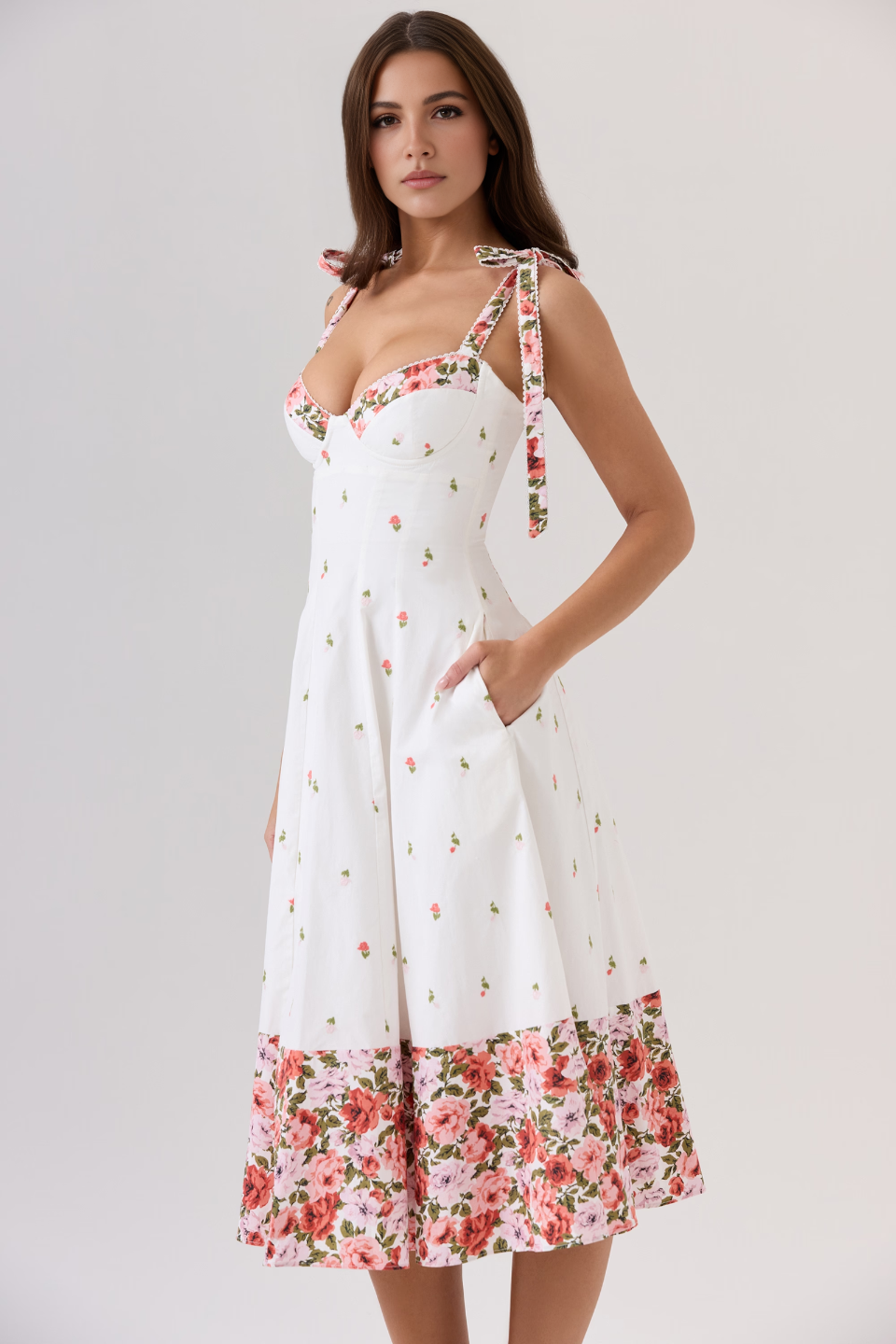 White A-Line High Waist Midi Dress