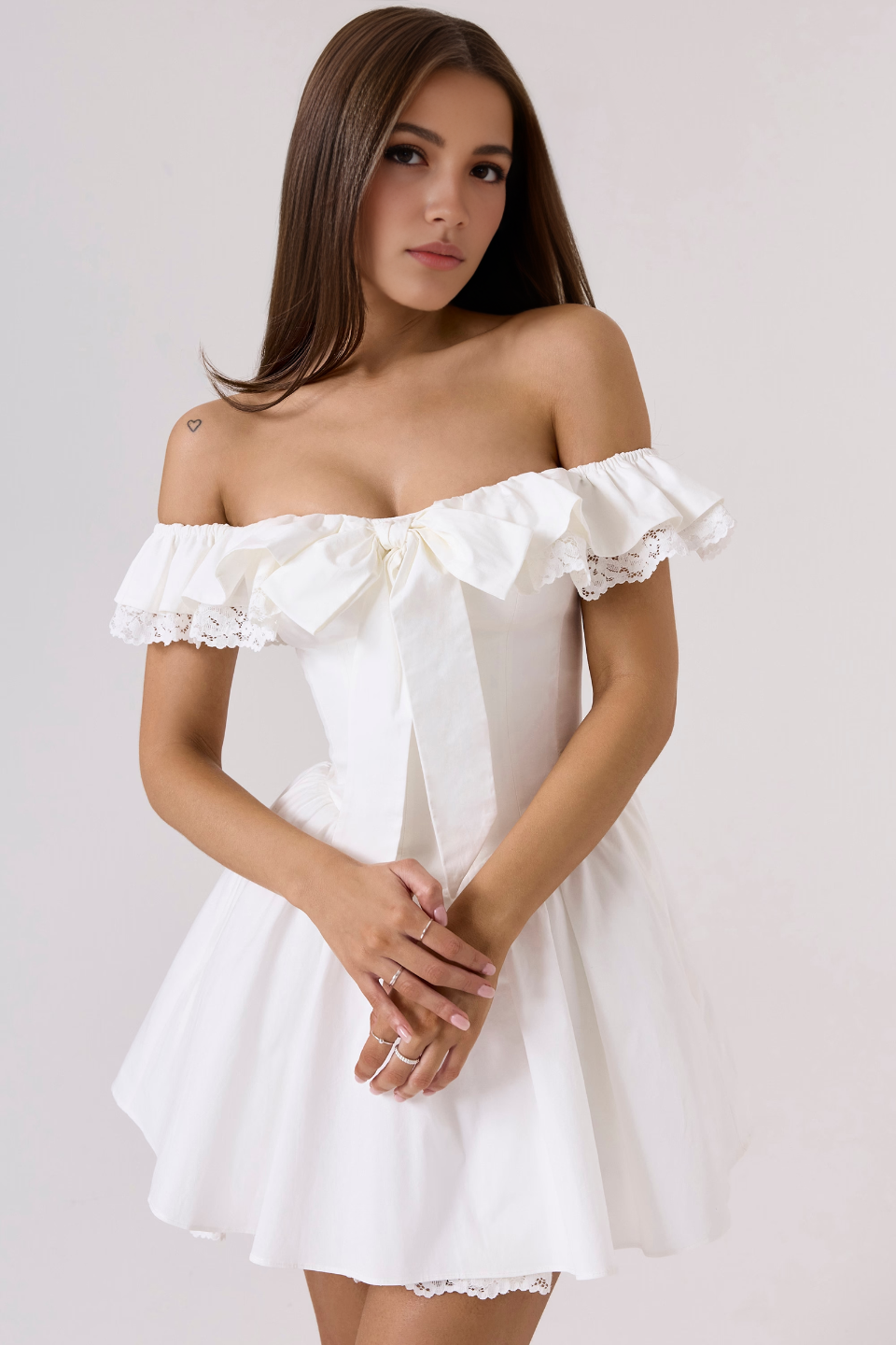 White Off Shoulder A-Line Mini Dress