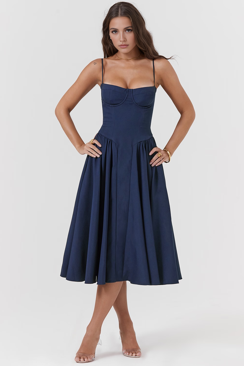 Blue A-Line Midi Dress