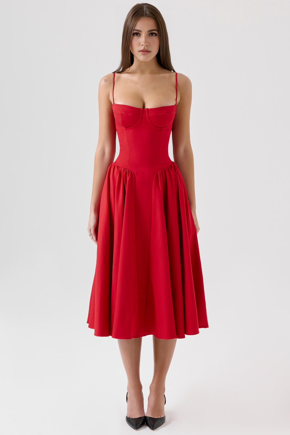 Red A-Line Midi Dress