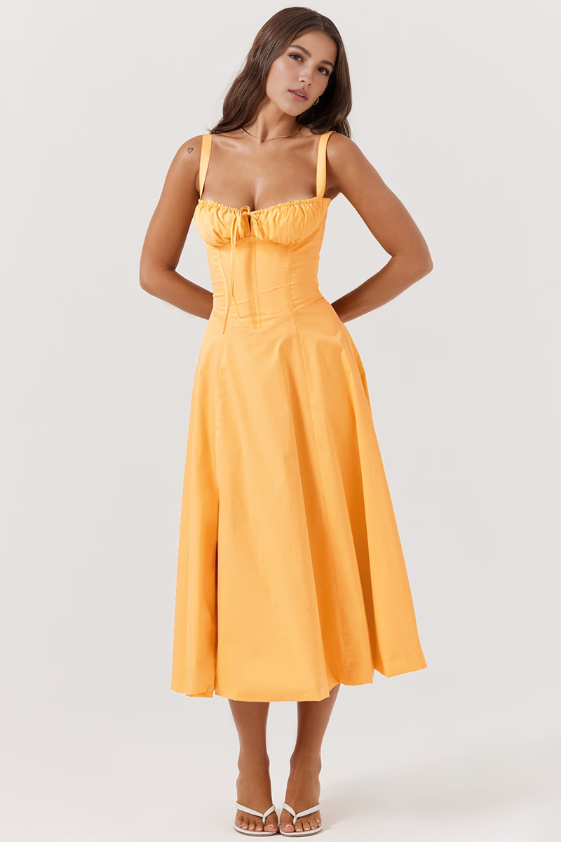 Orange Slit Midi Sundress