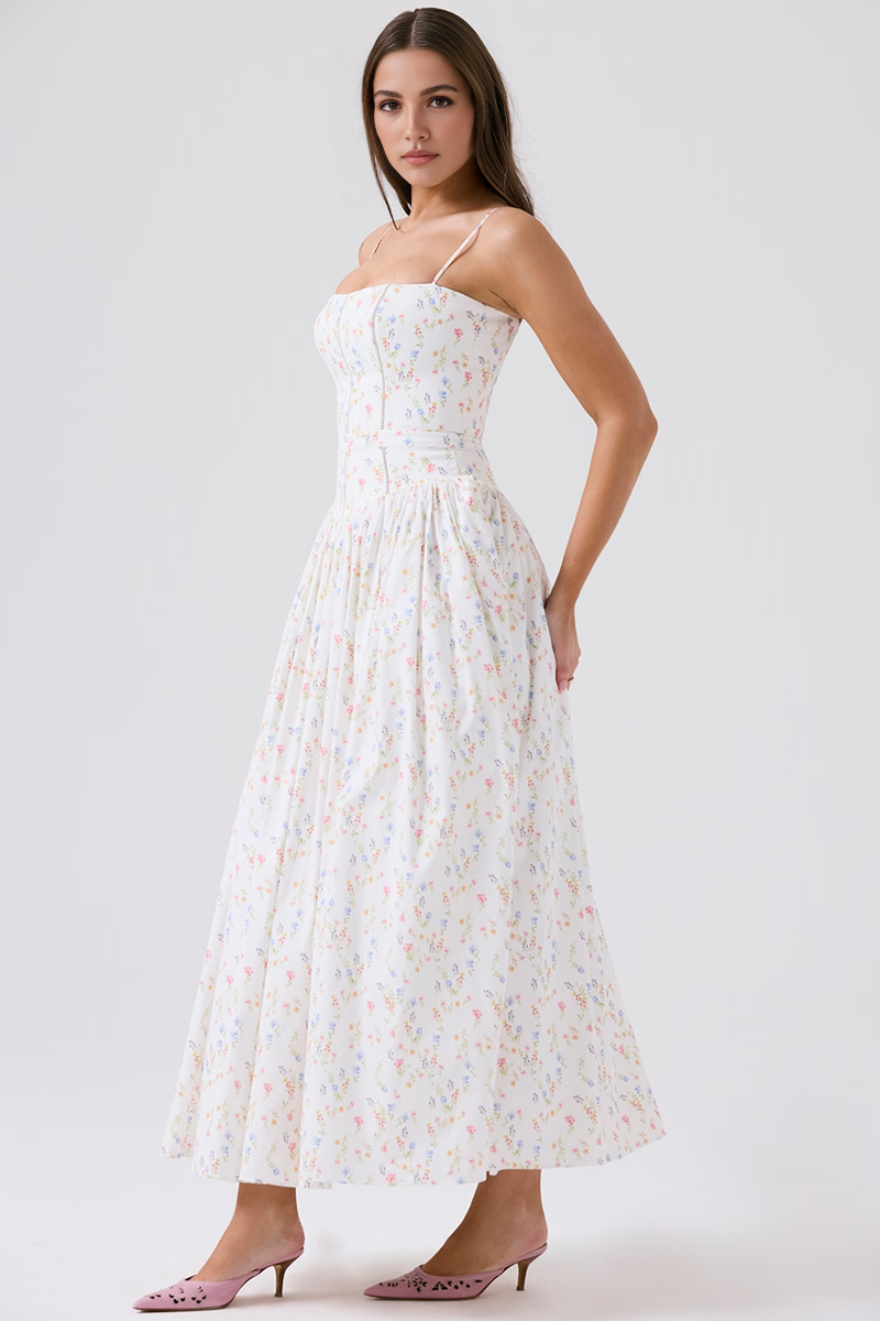 White Floral Midi Dress