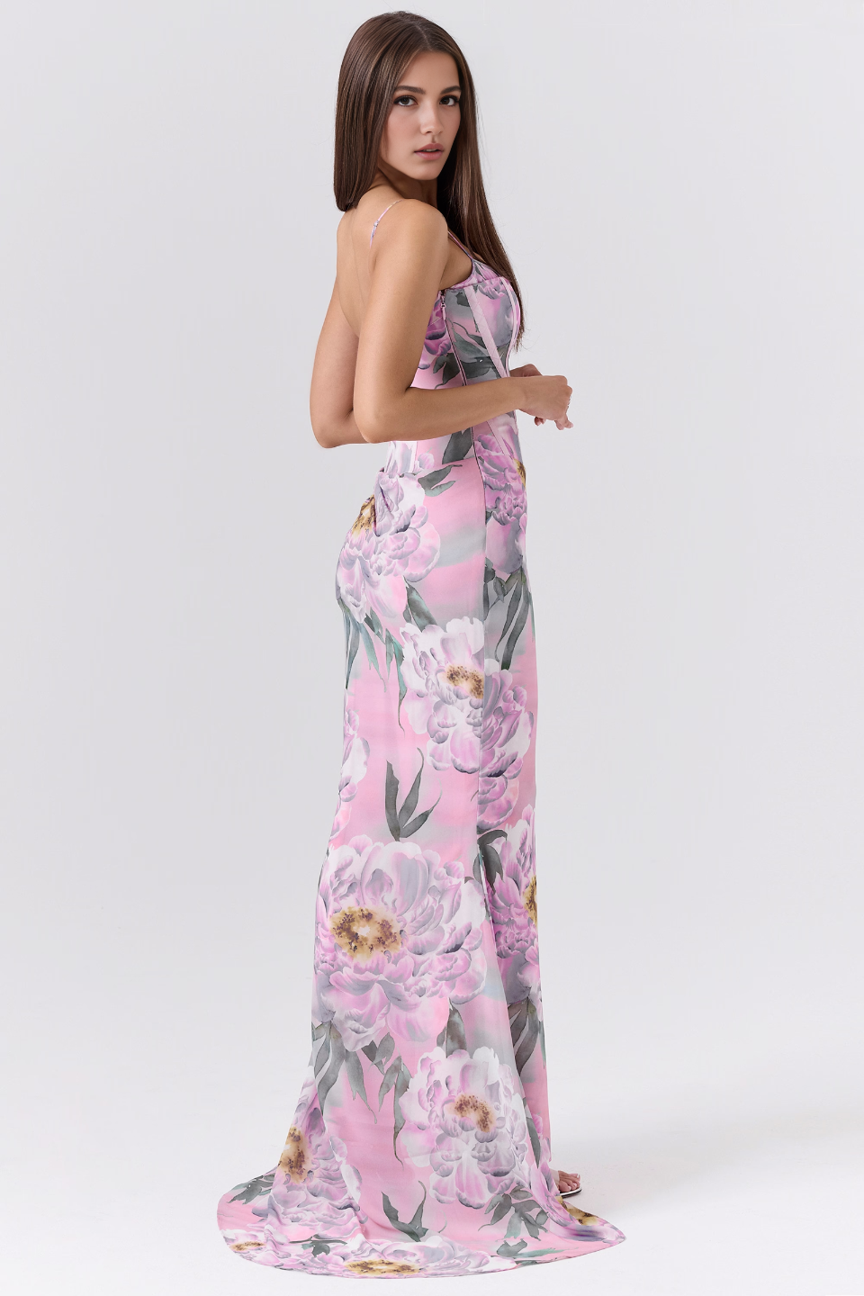 Purple Floral Corset Maxi Dress