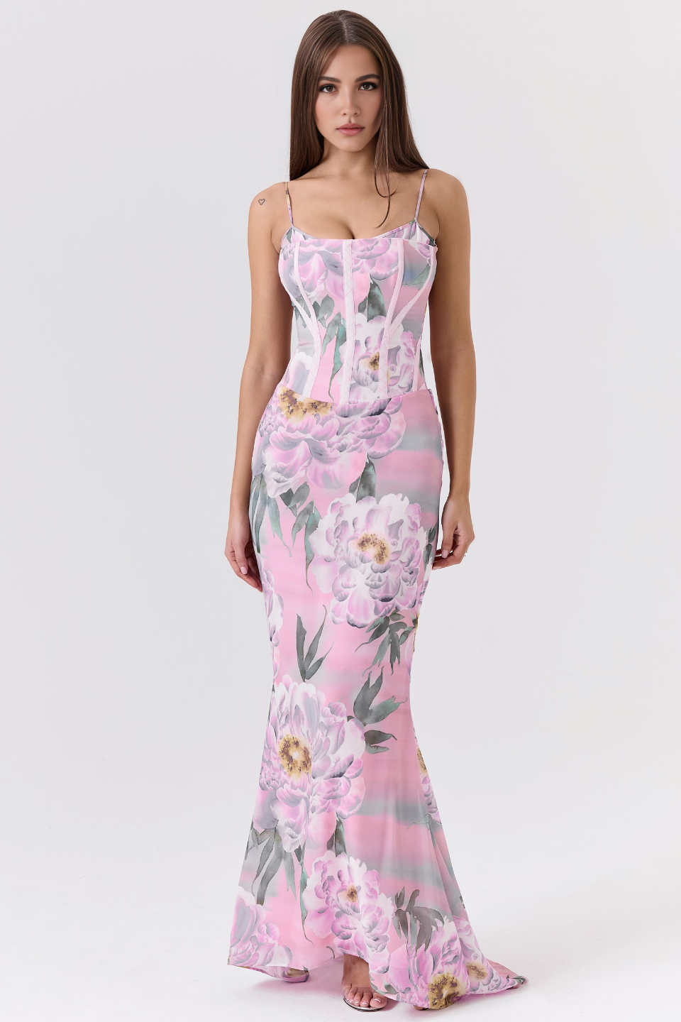 Purple Floral Corset Maxi Dress
