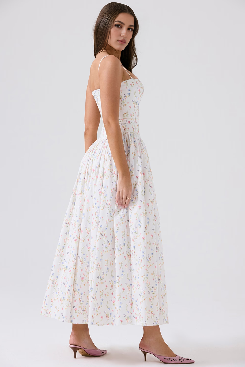 White Floral Midi Dress