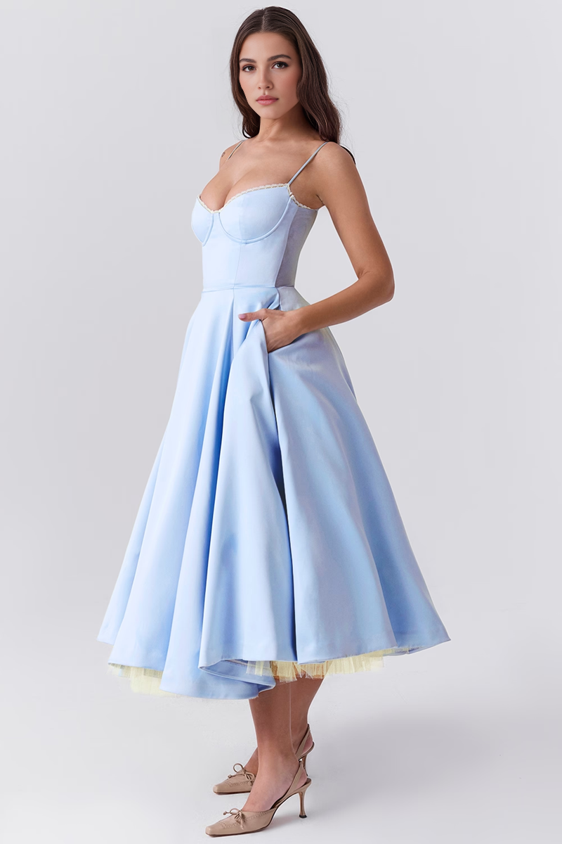 Blue Tulle Midi Dress
