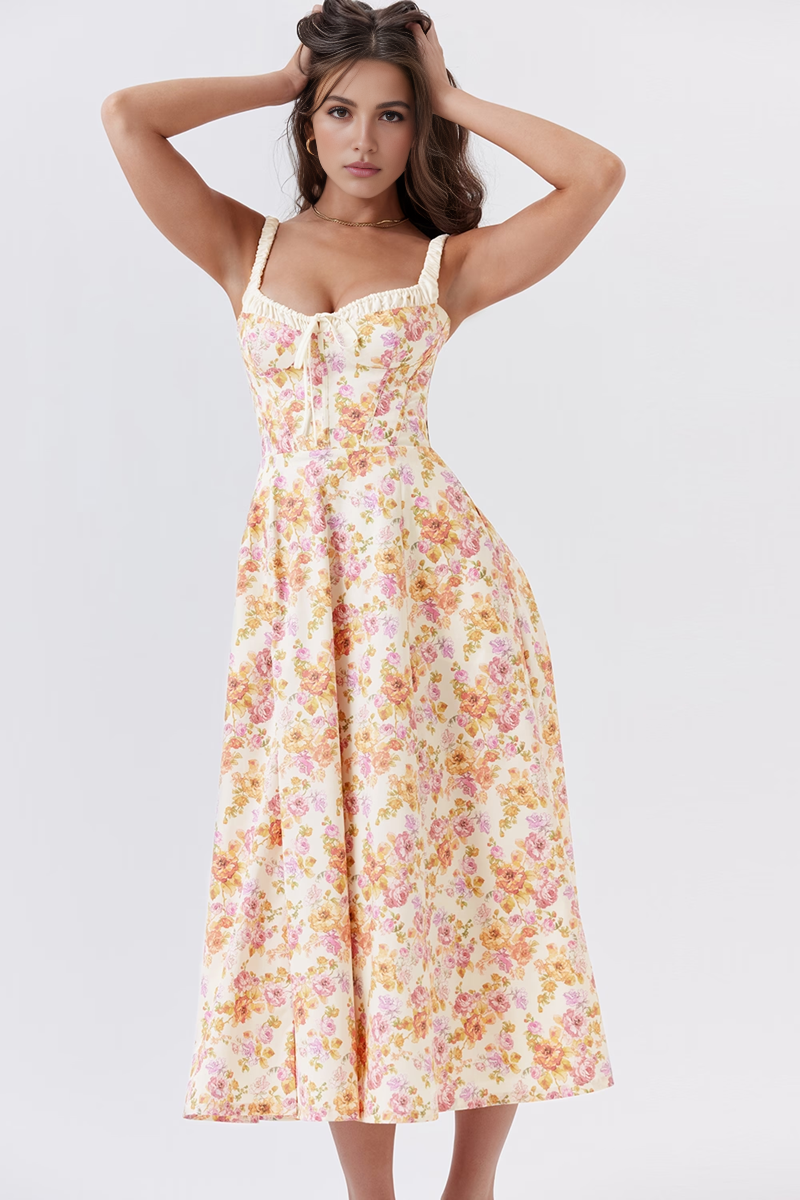 Floral A-Line Slit Midi Dress