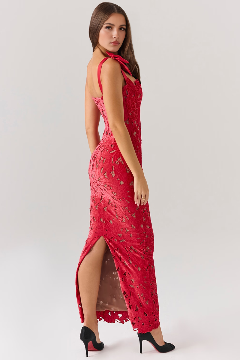 Red Hollow Out Maxi Dress