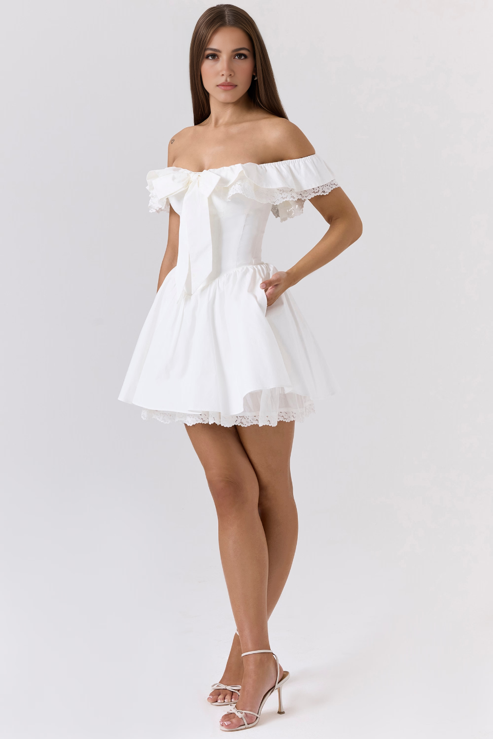 White Off Shoulder A-Line Mini Dress