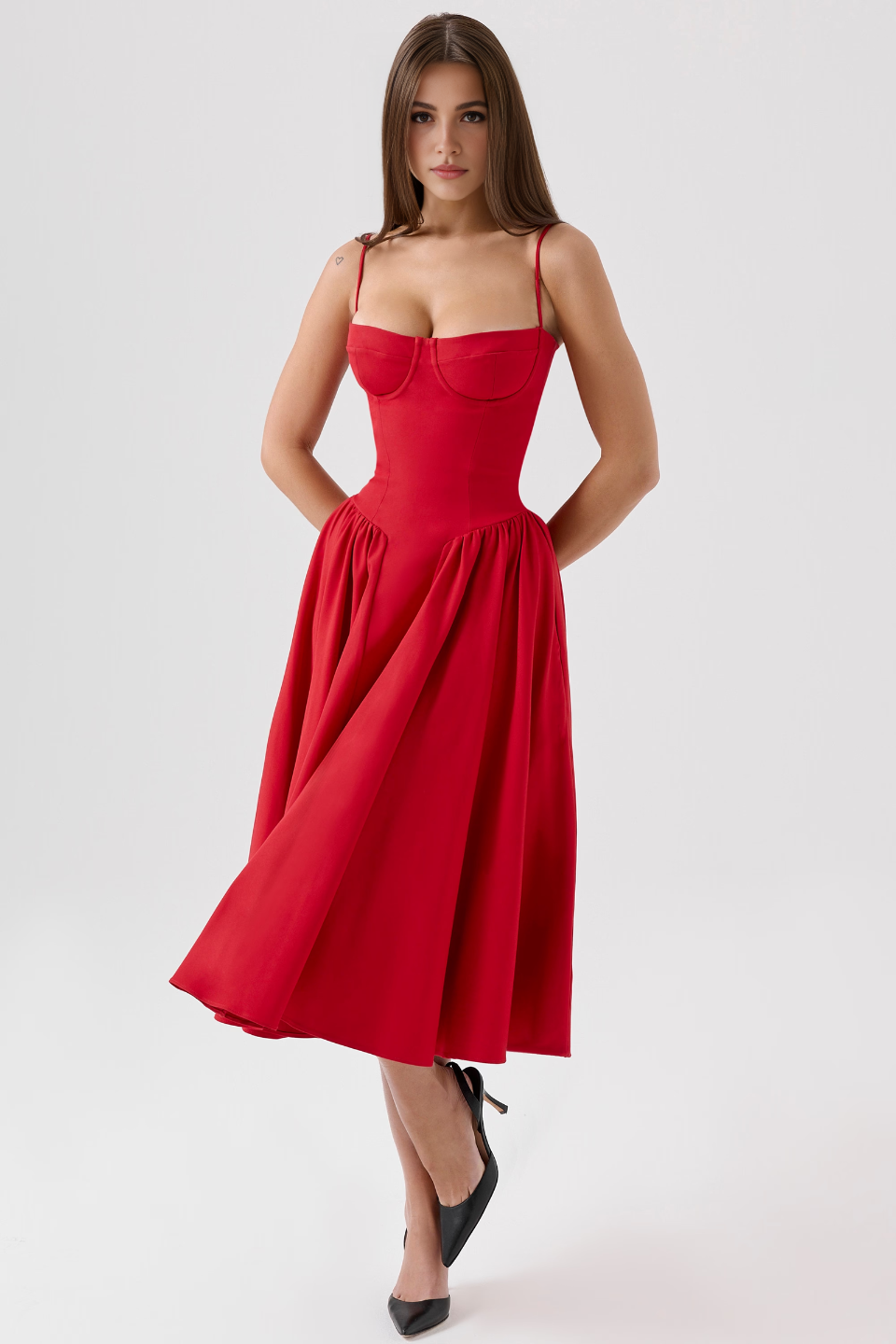 Red A-Line Midi Dress