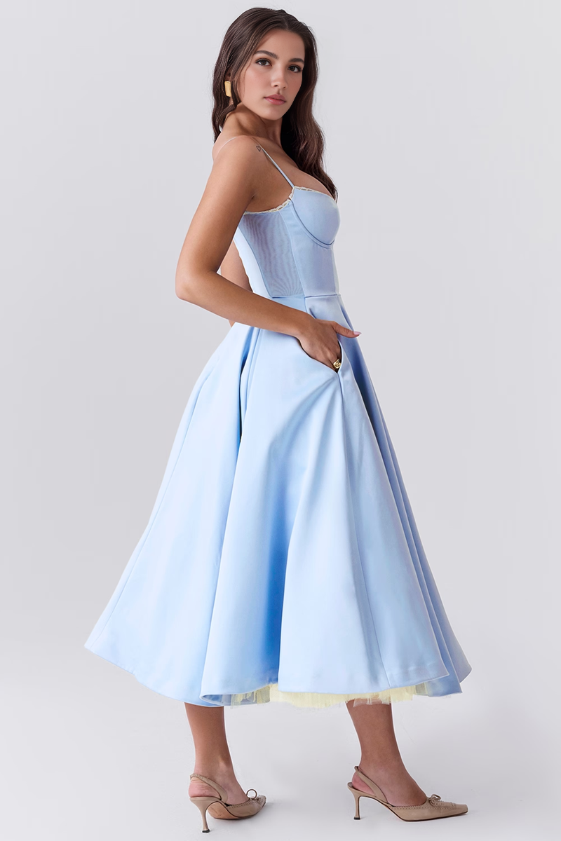 Blue Tulle Midi Dress