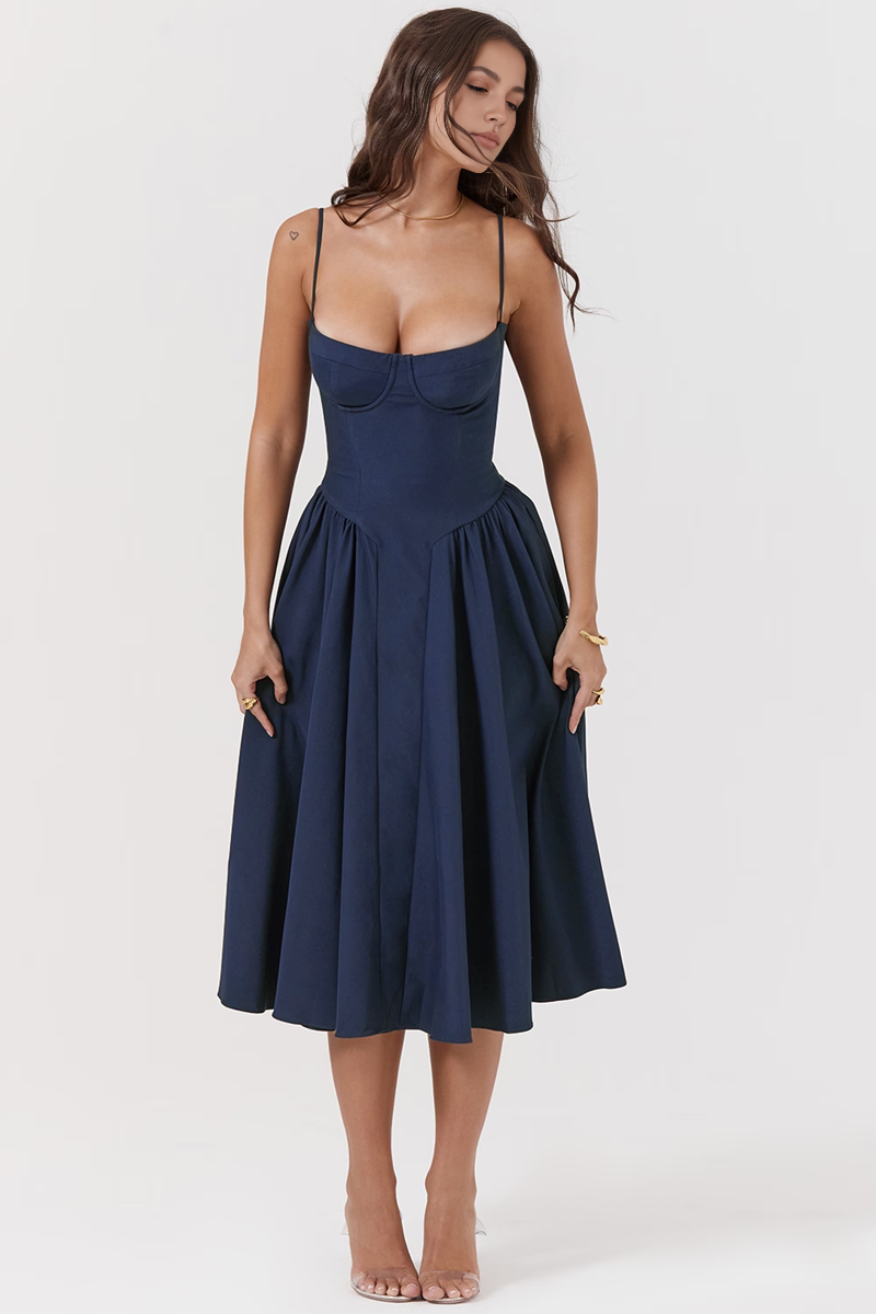 Blue A-Line Midi Dress