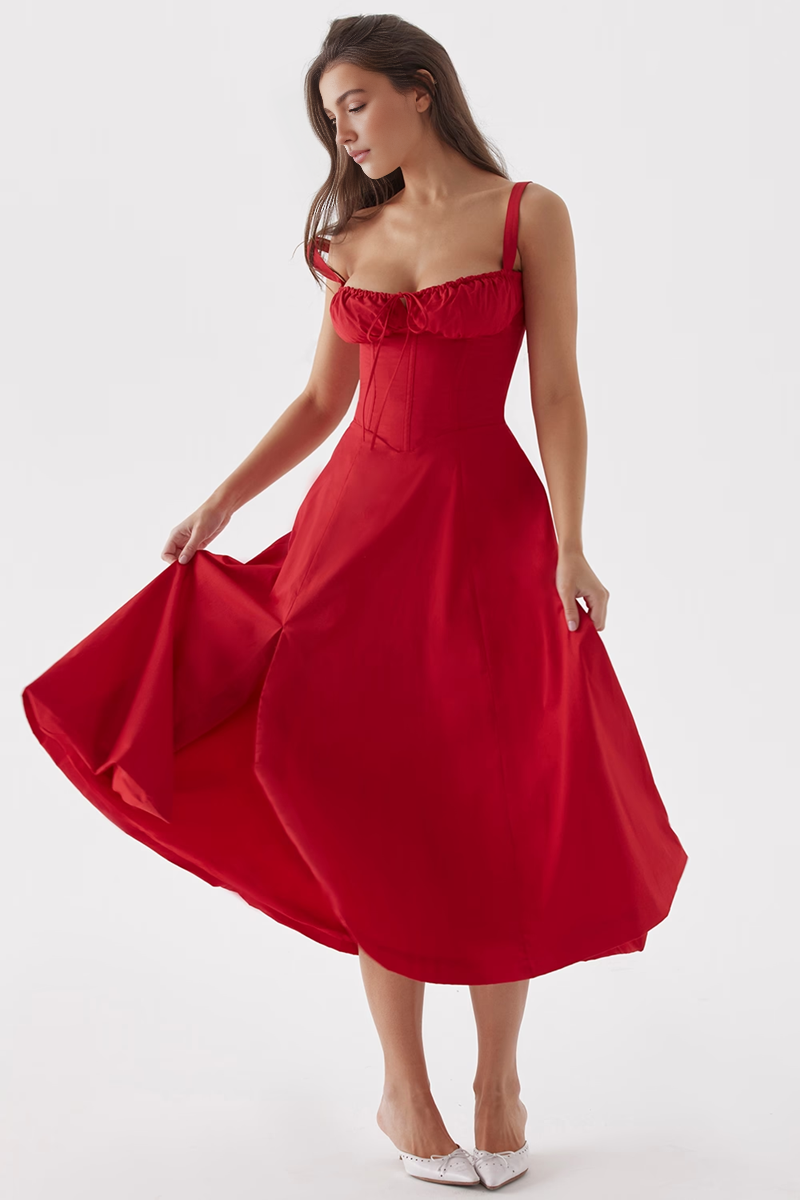 Red A-Line Midi Dress