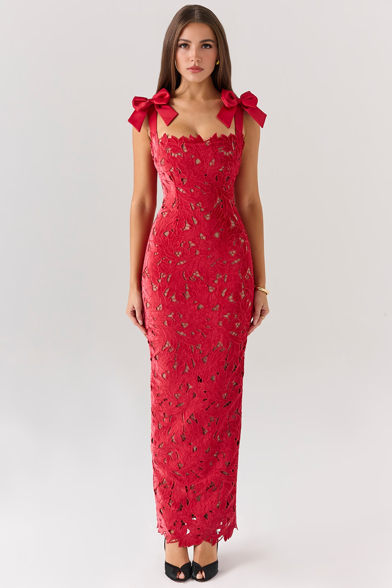 Red Hollow Out Maxi Dress