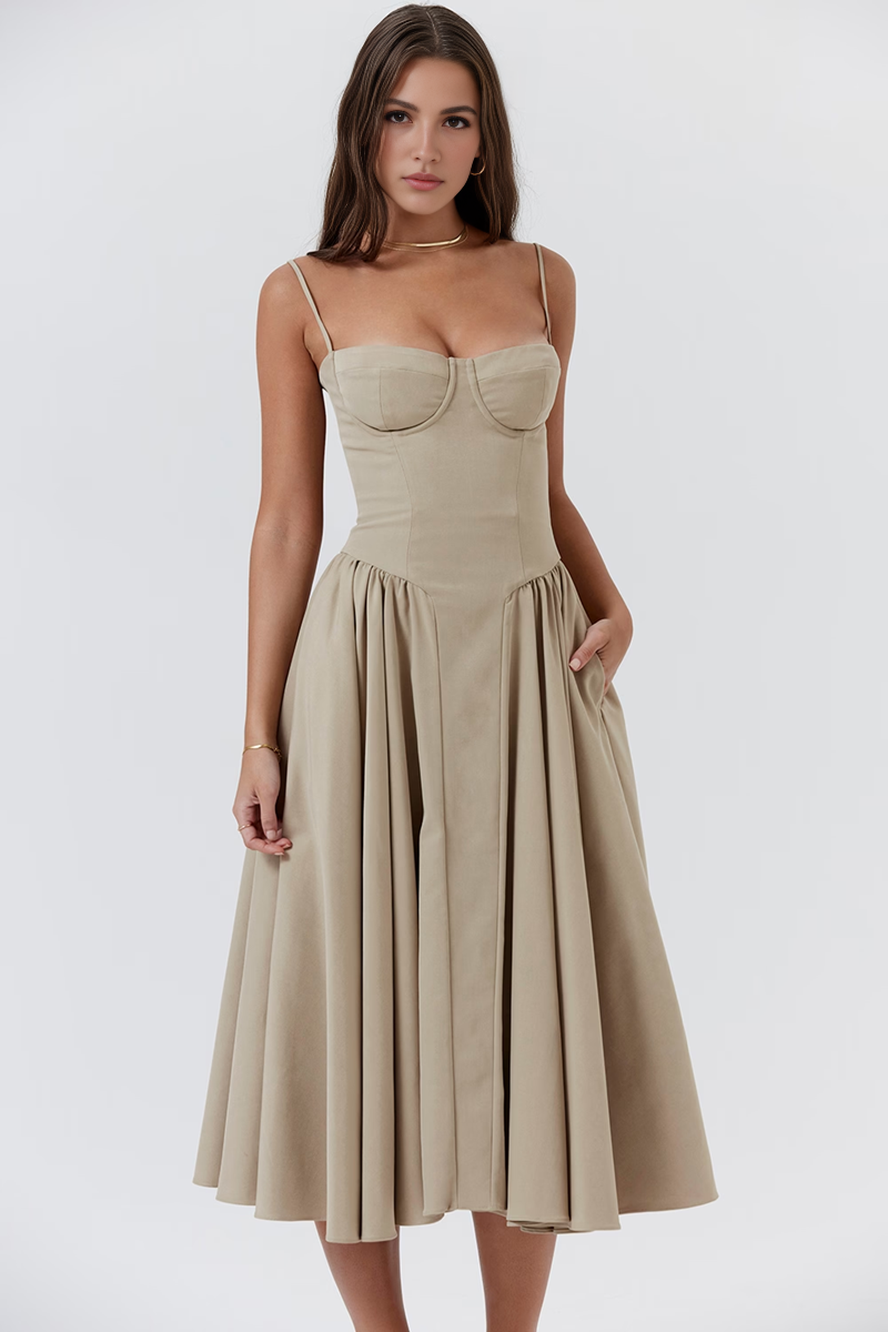 Apricot A-Line Midi Dress