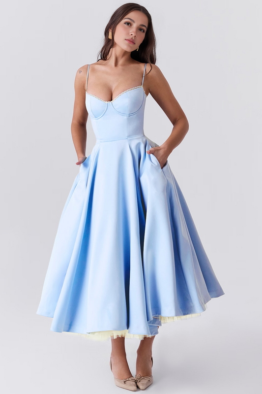 Blue Tulle Midi Dress
