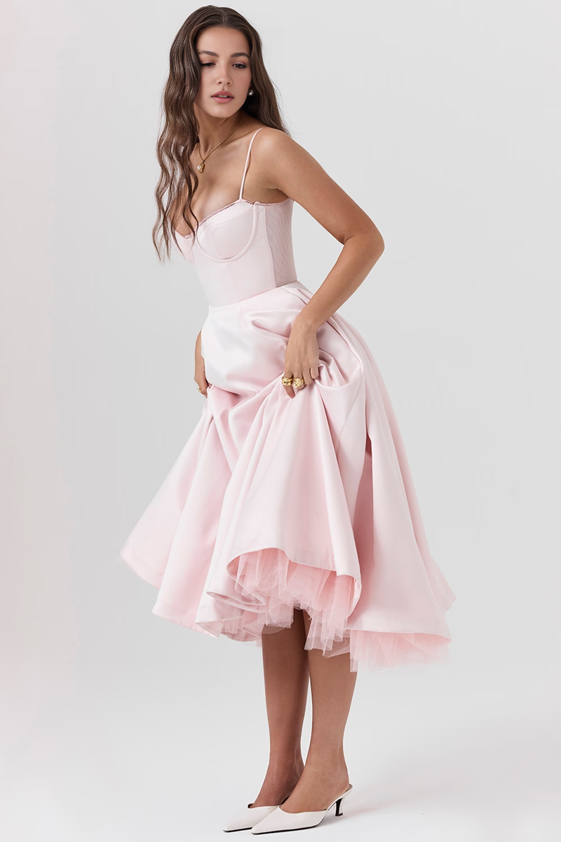 Pink Tulle Midi Dress
