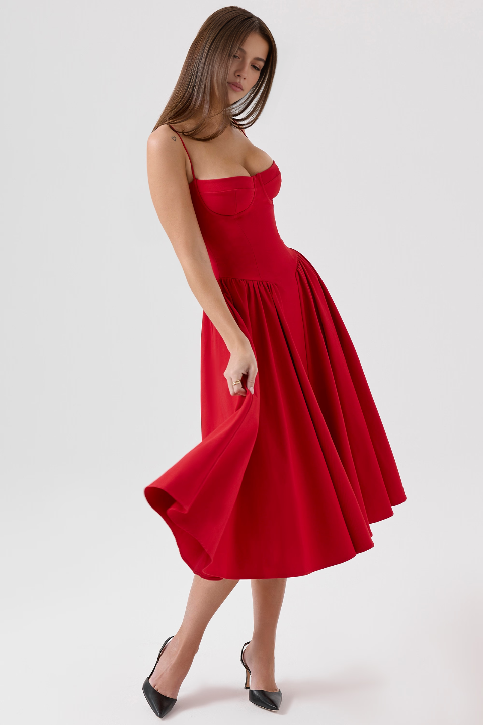 Red A-Line Midi Dress