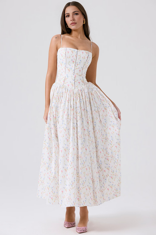 White Floral Midi Dress