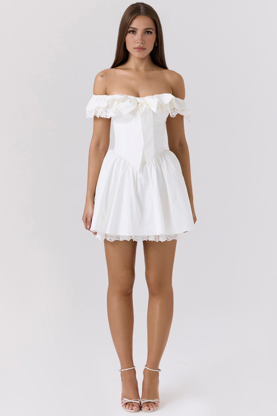 White Off Shoulder A-Line Mini Dress