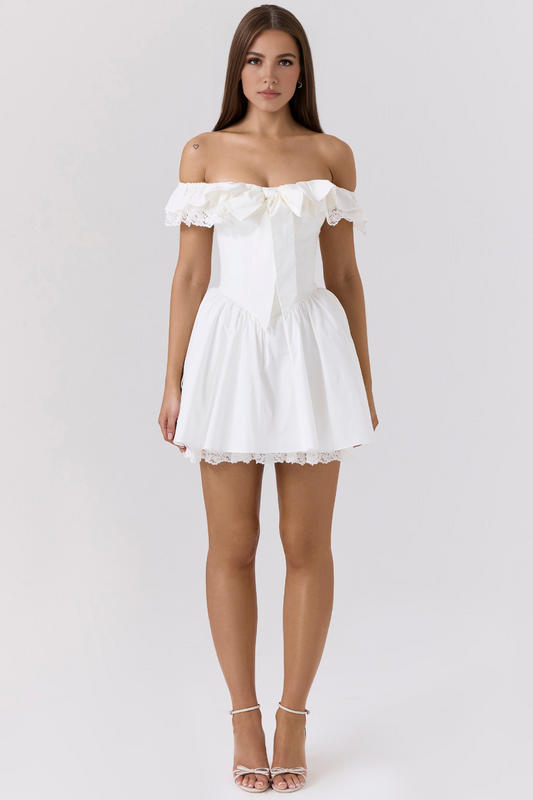 White Off Shoulder A-Line Mini Dress
