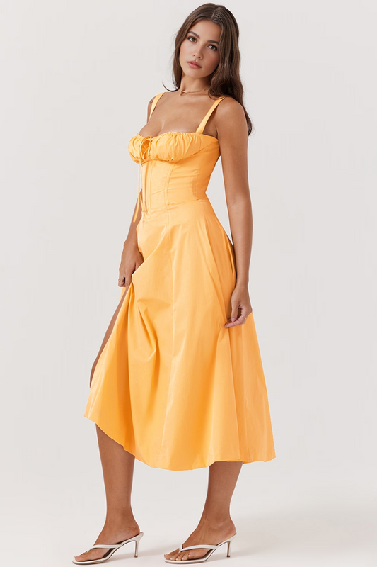 Orange Slit Midi Sundress