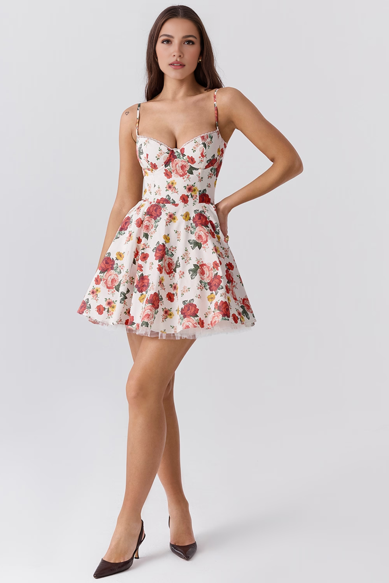 Floral Tulle A-Line Mini Dress