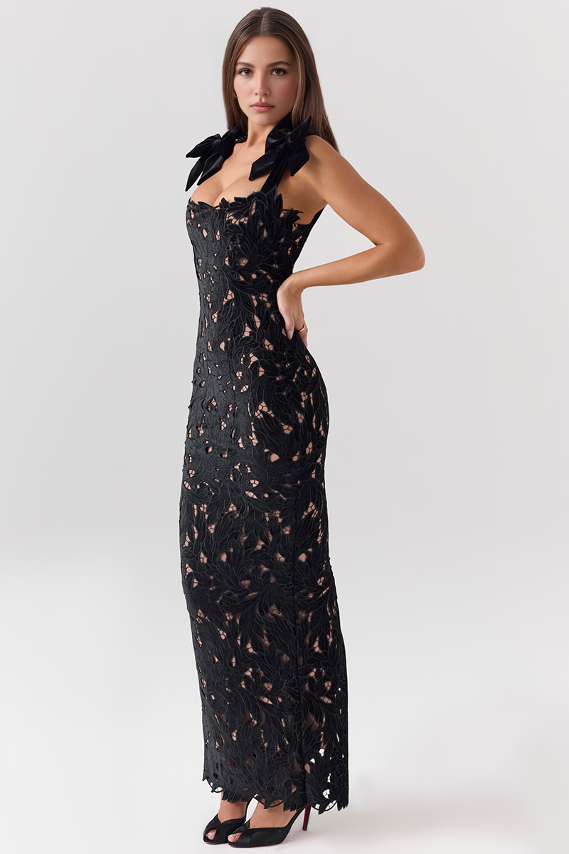 Black Hollow Out Maxi Dress