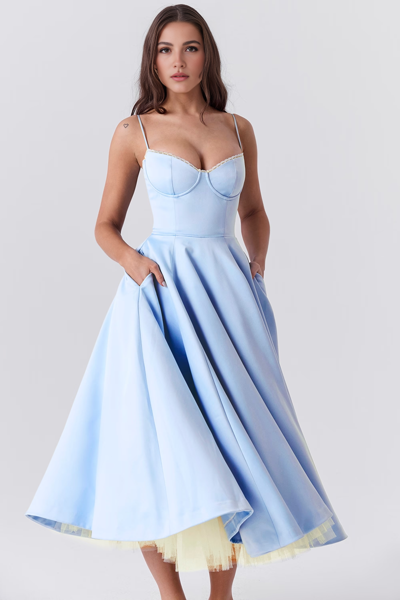 Blue Tulle Midi Dress