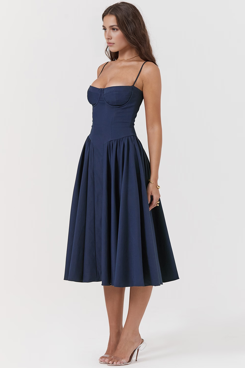 Blue A-Line Midi Dress
