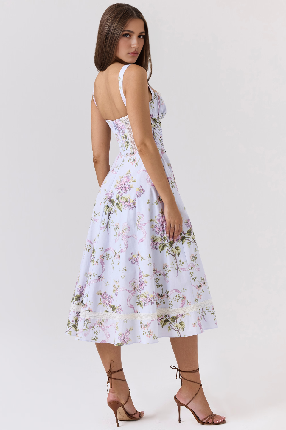 Purple Lace Patchwork Pockets Midi Dress